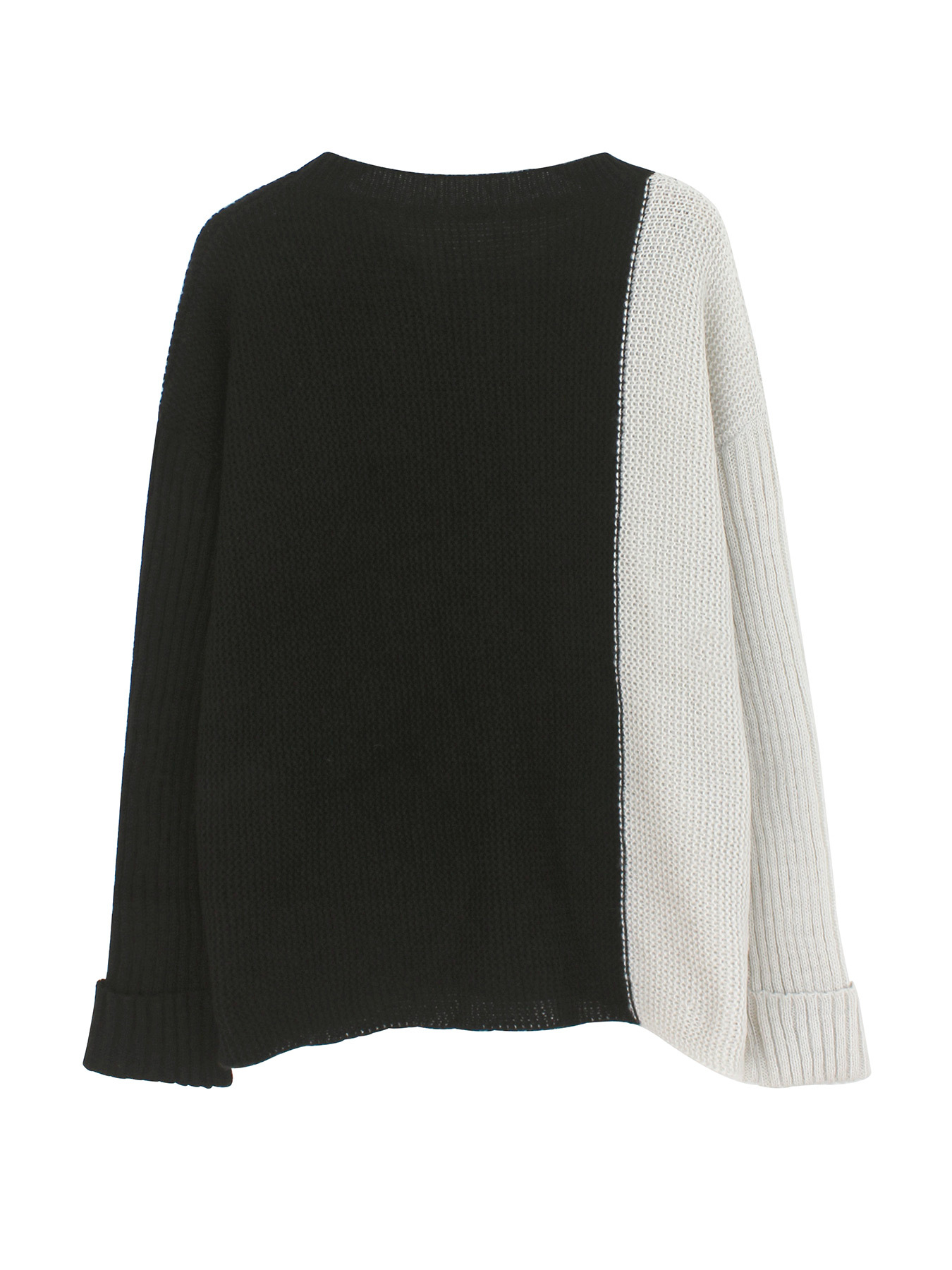 Loose Knitted Sweater Crew Neck Color Contrast Knitwear For Lady